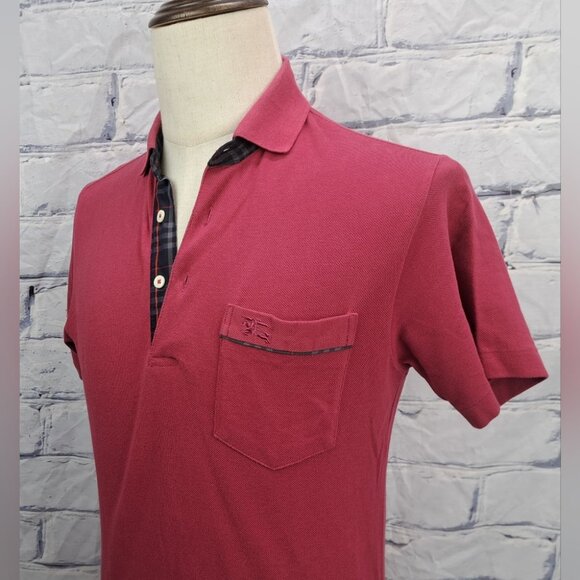 Vintage 90s Burberry Men's Polo Shirt Red Equestrian Knight Nova Check Sz Small - Picture 1 of 15